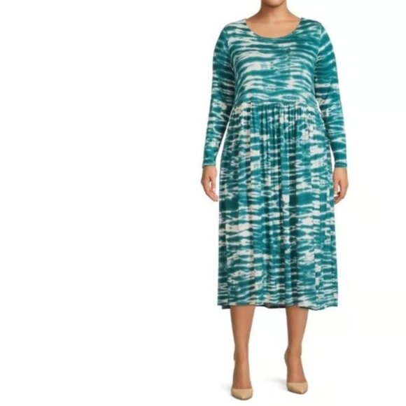 Terra and Sky Womens Midi Babydoll Dress Blue Tie Dye Soft Knit Plus 3X New - Picture 1 of 2